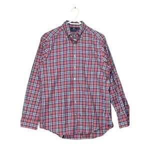 Vineyard Vines Slim Tucker Polo Shirt Plaid Sz Med Red Blue Preppy